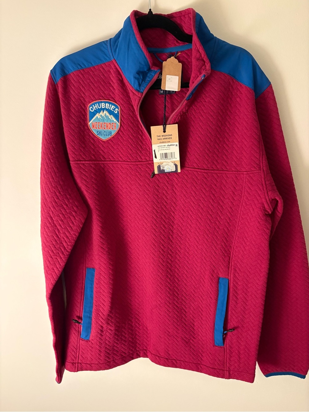 Chubbies men’s Cherry Red & Blue Quilted Half-Zip Jacket